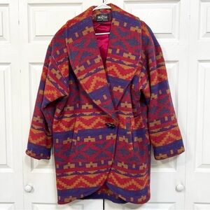 Braetan Aztec Southwestern Patterned Purple and Red Toggle Over Coat Size 1Xl